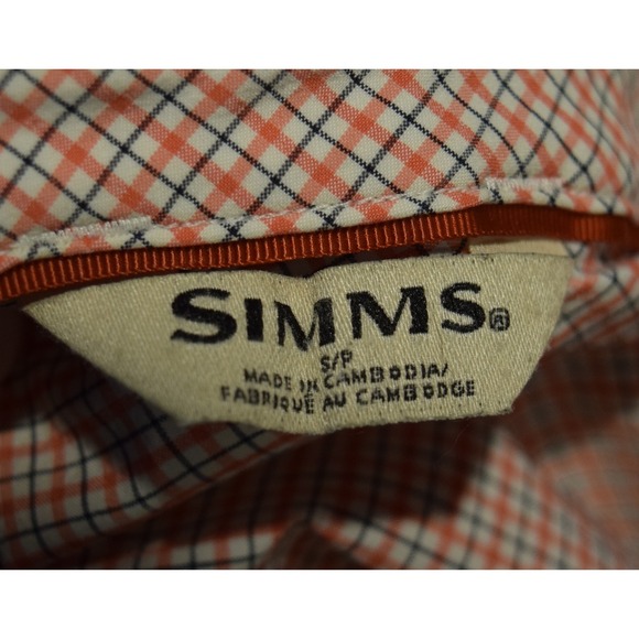 Simms Mens Long Sleeve Fishing Lightweight Casual Shirt Orange Plaid Small - Picture 3 of 11